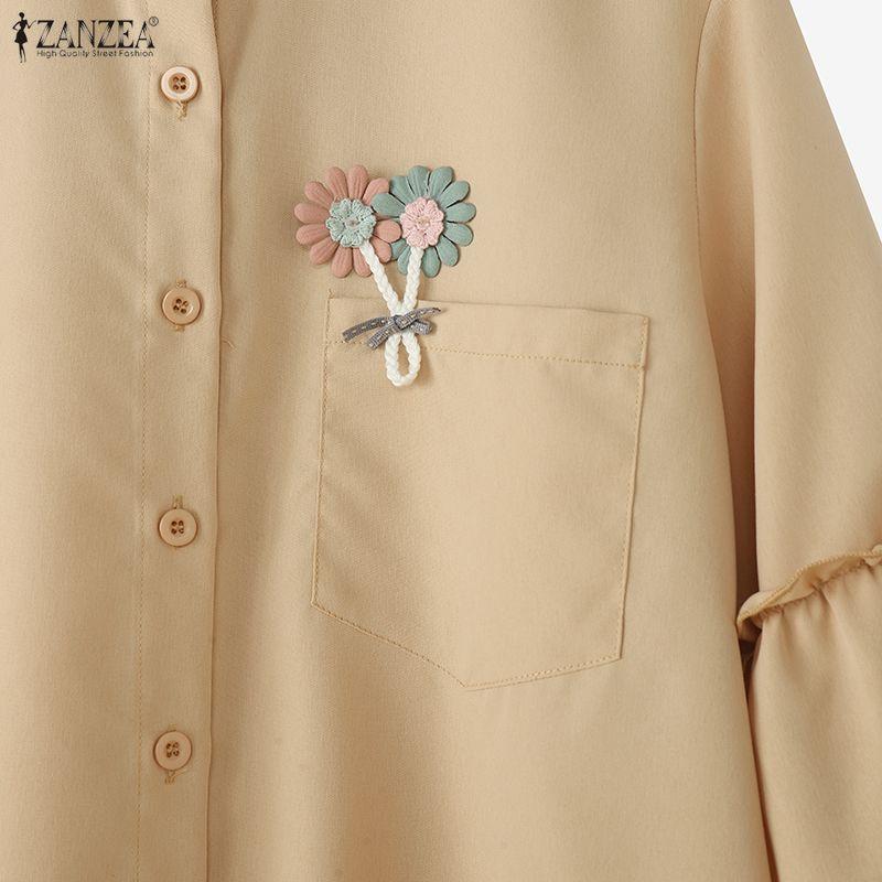 ZANZEA Damen Bluse mit Umlegekragen, lockere, lässige Langarmbluse