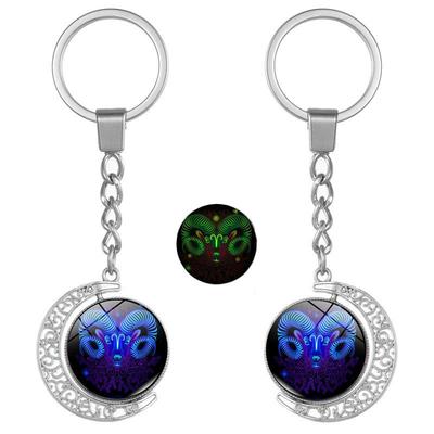 European Zodiac Luminous Keychain: Double-Sided Rotating Pendant Backpack Charm 
