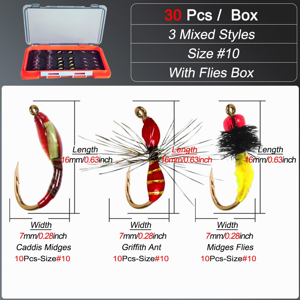 Fly Lures 30Pcs-3 Mixed Styles (Fly Fishing Flies Kit) Wet Flies Nymph Bait for Fishing Trout/Perch/Salmon Artificial Fishing Bait 30Pcs-3 Mixed Styles
