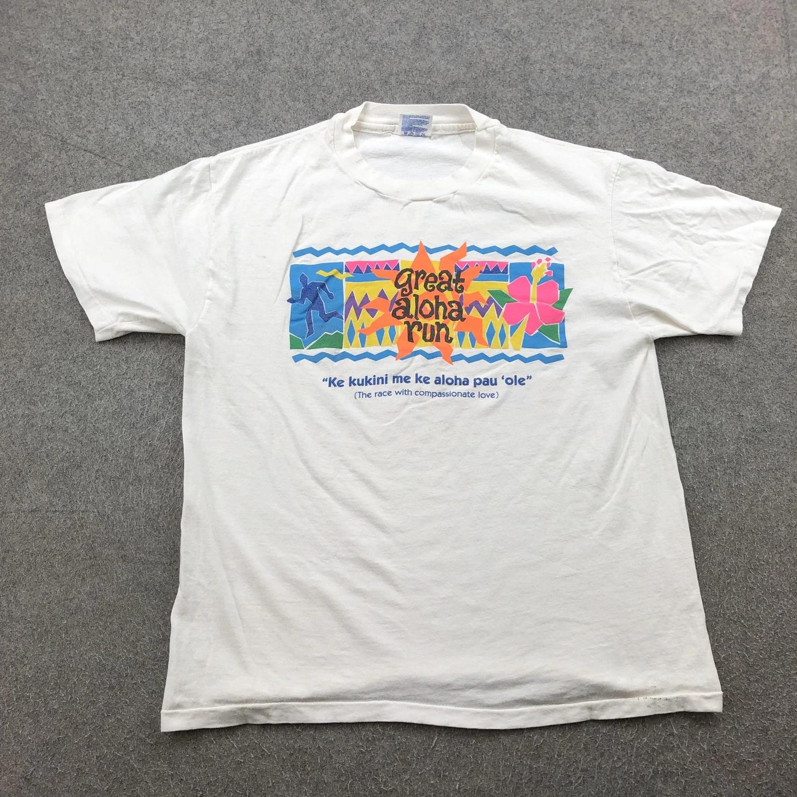 

VINTAGE Marathon Shirt Mens Large White Hawaii Finisher Great Aloha Run S