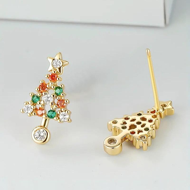 Exquisite Christmas Tree Earrings For Women, Micro-Inlaid Colorful Shiny Earrings, Fashionable And Trendy Holiday Atmosphere Gifts