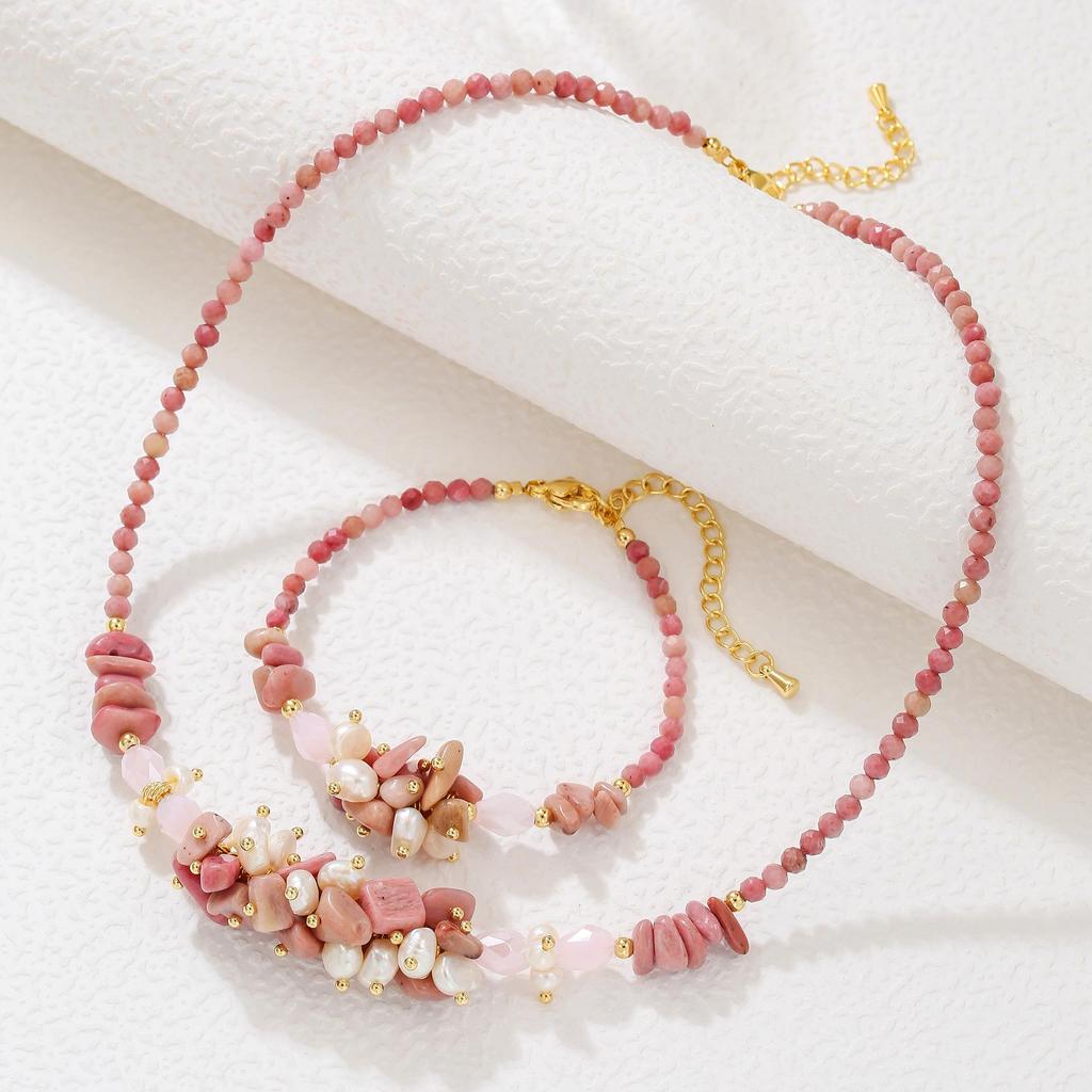 Rose Quartz Pink Crystal & Freshwater Pearl Sweater Chain Necklace - Autumn & Winter Luxury Design