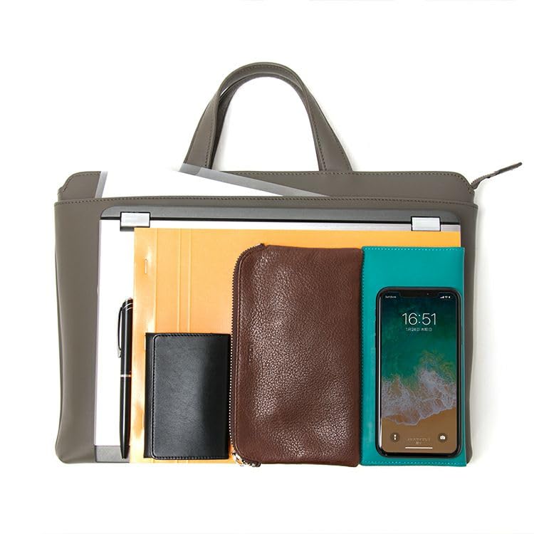 Thin Gusset Briefcase Genuine Leather A4 Business Bag Large Capacity Bag PC13 Inch SA122 TRION Black Made by Baseball Glove Manufacturer [Official