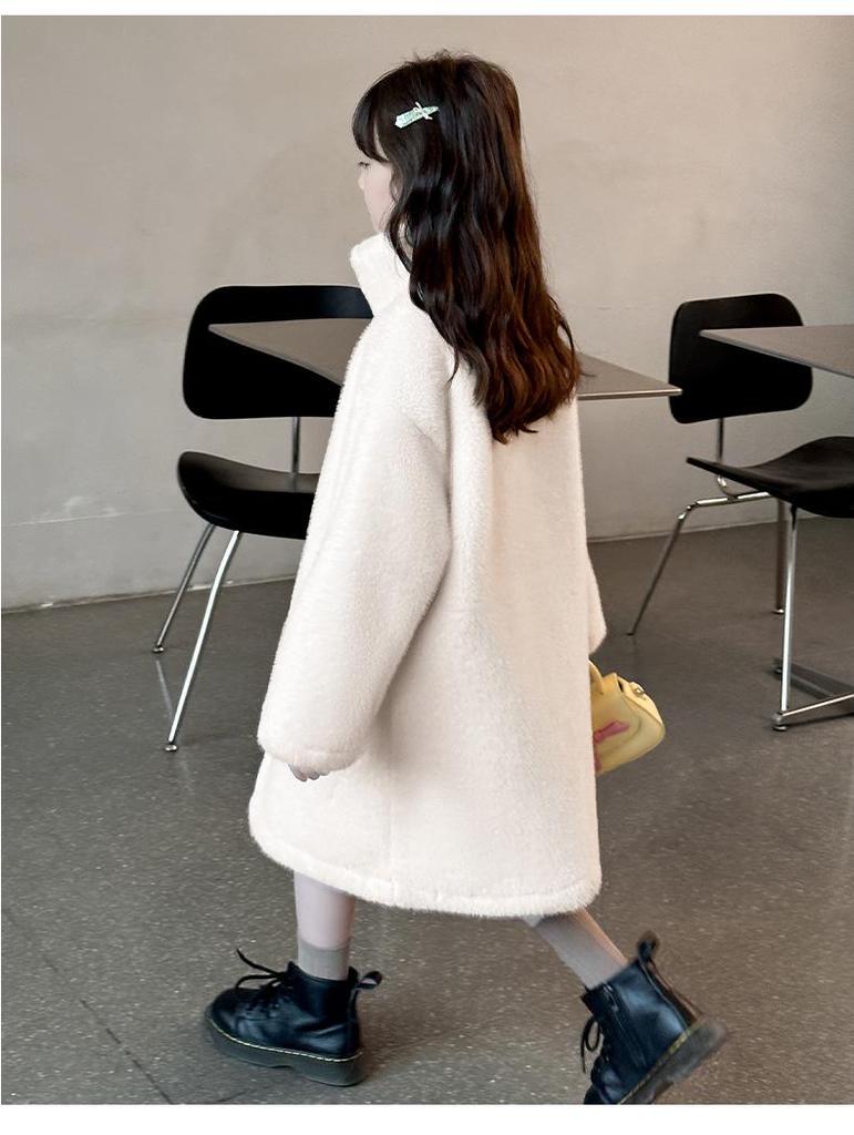 Girls' 2025 Mink Velvet Winter Coat with Lamb Fur Trim