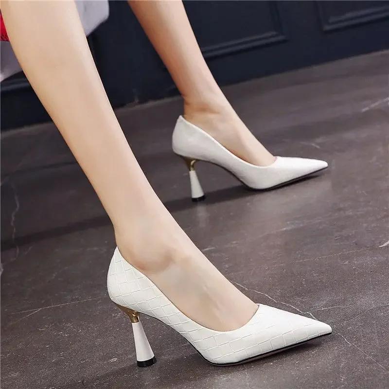 Shoes For Women 2025 High Heels Ladies Summer Footwear Pointed Toe Red Pumps Evening On Heeled Casual Social Korean Style Slip