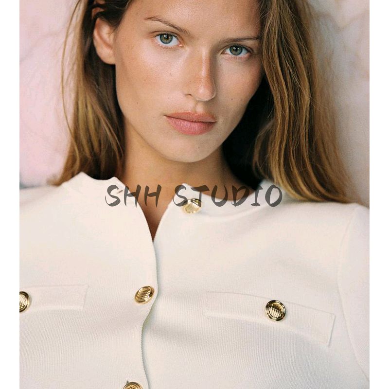 New Product Women's Clothes Fashion Style Stickers Pocket Decoration Minimalist round Neck Long Sleeves Easiest for Match Knitting Outwear 4192050