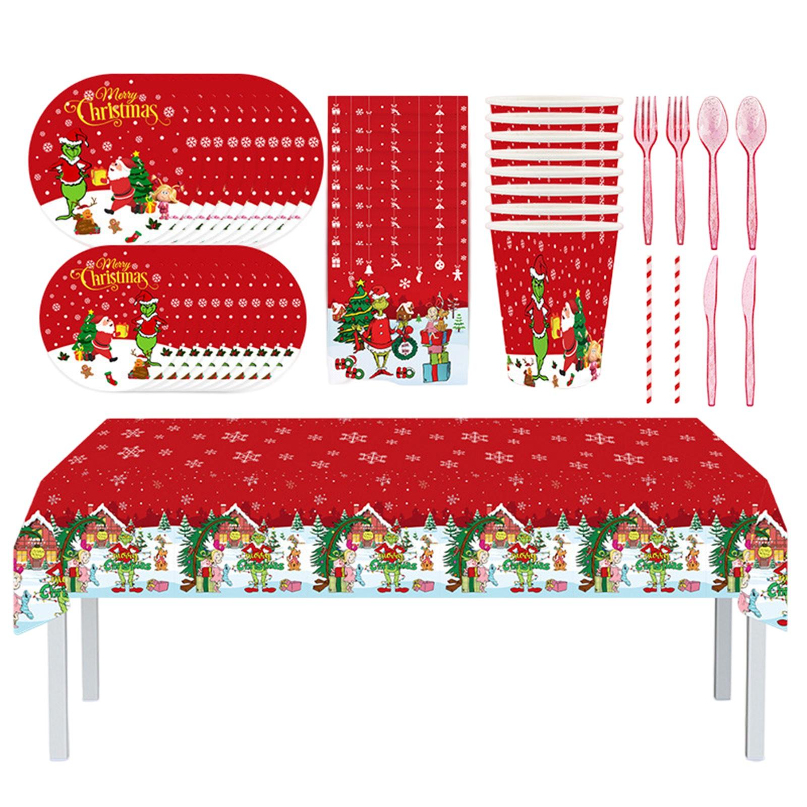 

Christmas Table Decorations Christmas Disposable Tablecloth Waterproof Plastic Rectangular Table Cover For Merry Christmas Party Supplies, 9 PCS One Size