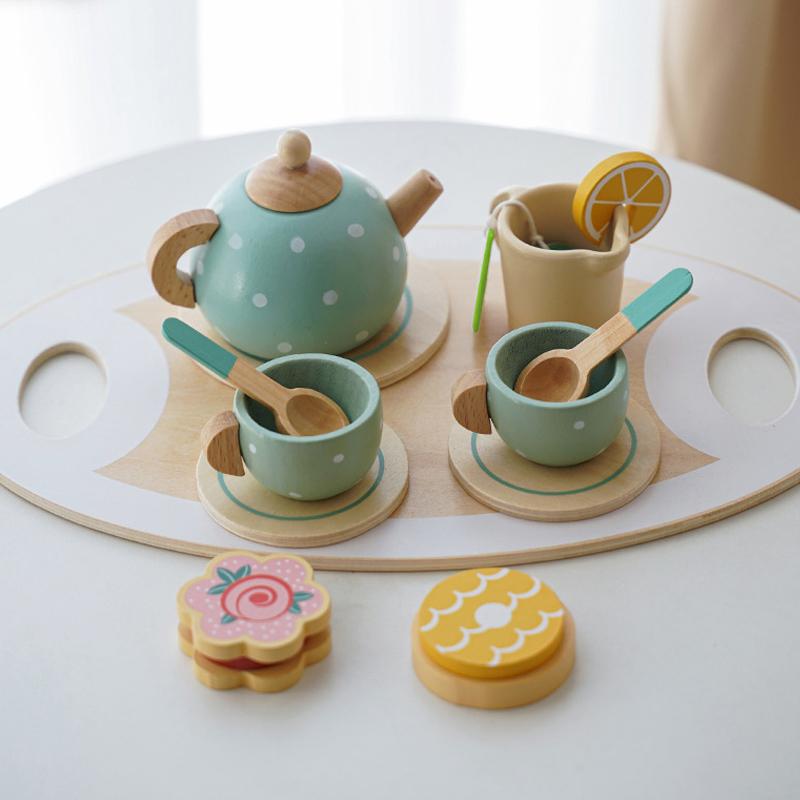 Non-Toxic Wooden Afternoon Tea Set Toy Kitchen Accessories Tea Party Food Play Early Educational Toys For Toddlers Children Kids Gifts