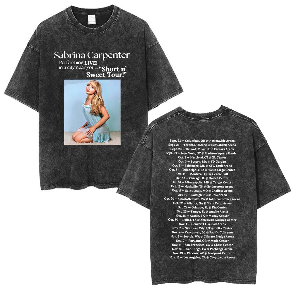 Sabrina Carpenter Short N Sweet Tour Washed Graphic Tshirt Men Women Summer Cotton Casual Oversized Short Sleeve T Shirts Tops