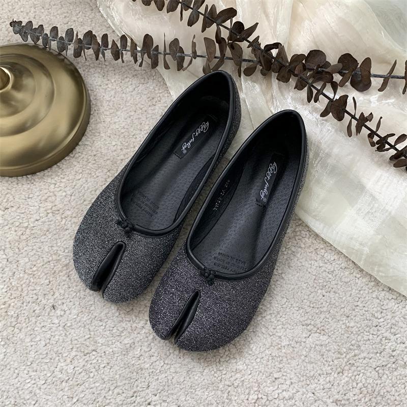 Fashion SUOJIALUN 2025 Autumn Women Flats Ballerina Shoes Fashion Split Toe Flat Ballet Female Casual Slip On Loafer Bot Knot Flats Muje