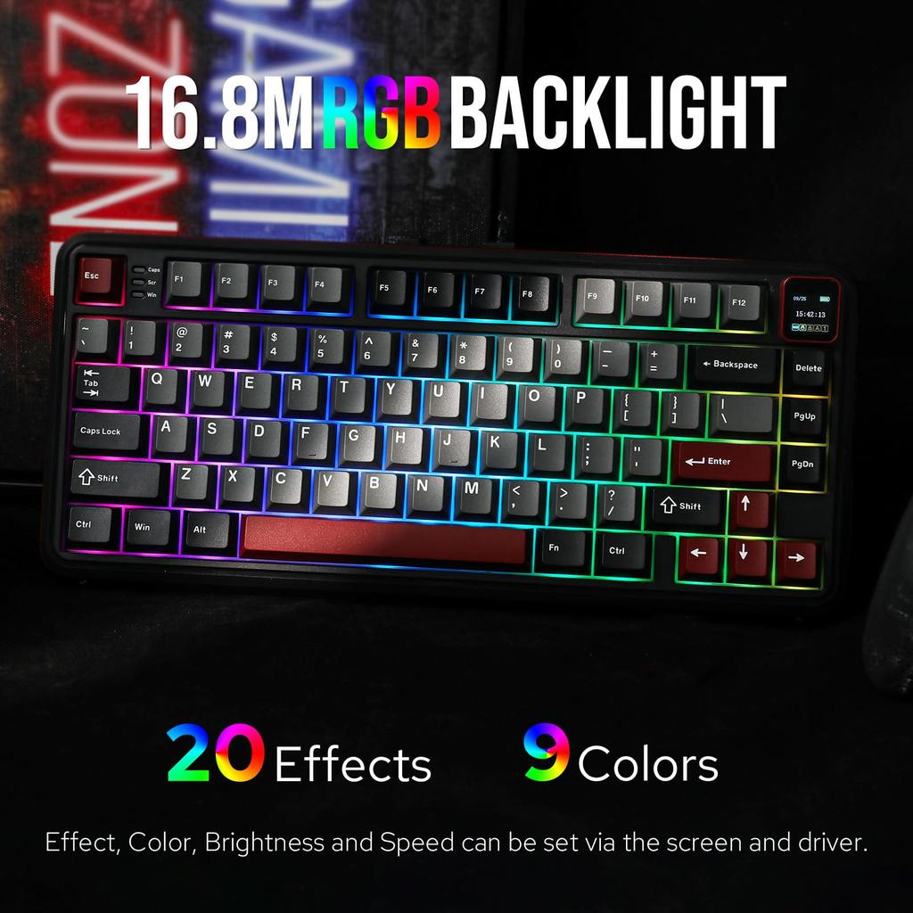 MechLands Vibe75 Wireless Gaming Keyboard with Replaceable Screen Creamy Mechanical Gasket RGB 75% Module, Hot-Swap Support, Keyboard, Structure,