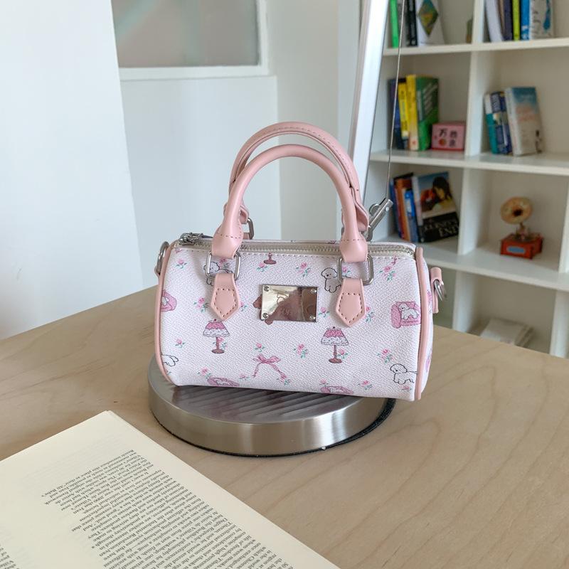 

Портативная цилиндрическая маленькая сумка премиум-класса, женская новая сумка с ретро-принтом, сумка через плечо, косой крой розовый