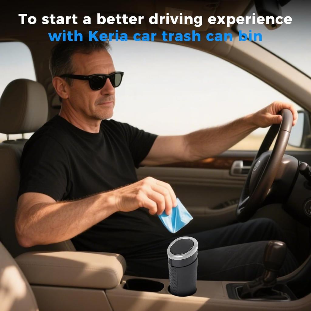 Keria Car Trash Can Bin With Lid - Mini Car Garbage Can Cup Holder-Small Leakproof Vehicle Trash Garbage Can Bin-Automotive Car Organizers And