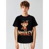 Tallas Europeas Camiseta de Algodón Estampado de Mono - Lindo Rostro de Mono Manga Corta Cuello Redondo Top | Lavable a Máquina