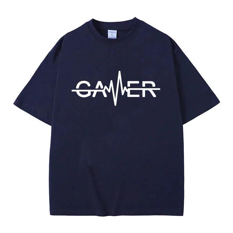 

Удобная мужская футболка с коротким рукавом, 100% хлопок, с круглым вырезом, повседневная, модная, с летним спортивным геймерским принтом, мужские топы XXXL темно-синий