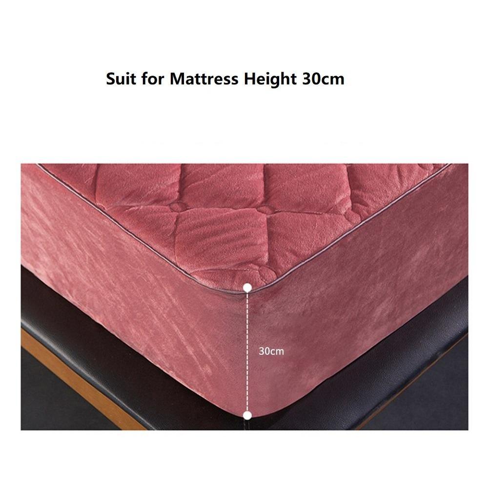 Coral FleeceThicken Quilted Mattress Cover Short Plush Quilted  Bed Fitted Sheet Queen Double Bed Cover Not Including Pillowcase