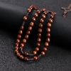 Christ Jesus Wooden Beads Rosary Cross Car Pendant Braided Rope Chain Necklace Religious Orthodox Prayer Jewelry