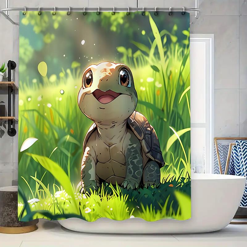 

Adorable Cartoon Turtle Shower Curtain For Kids And Adults - Brighten Up Your Bathroom With This Cute Animal Print Easy-Clean W60H190(CM)-1 Pcs