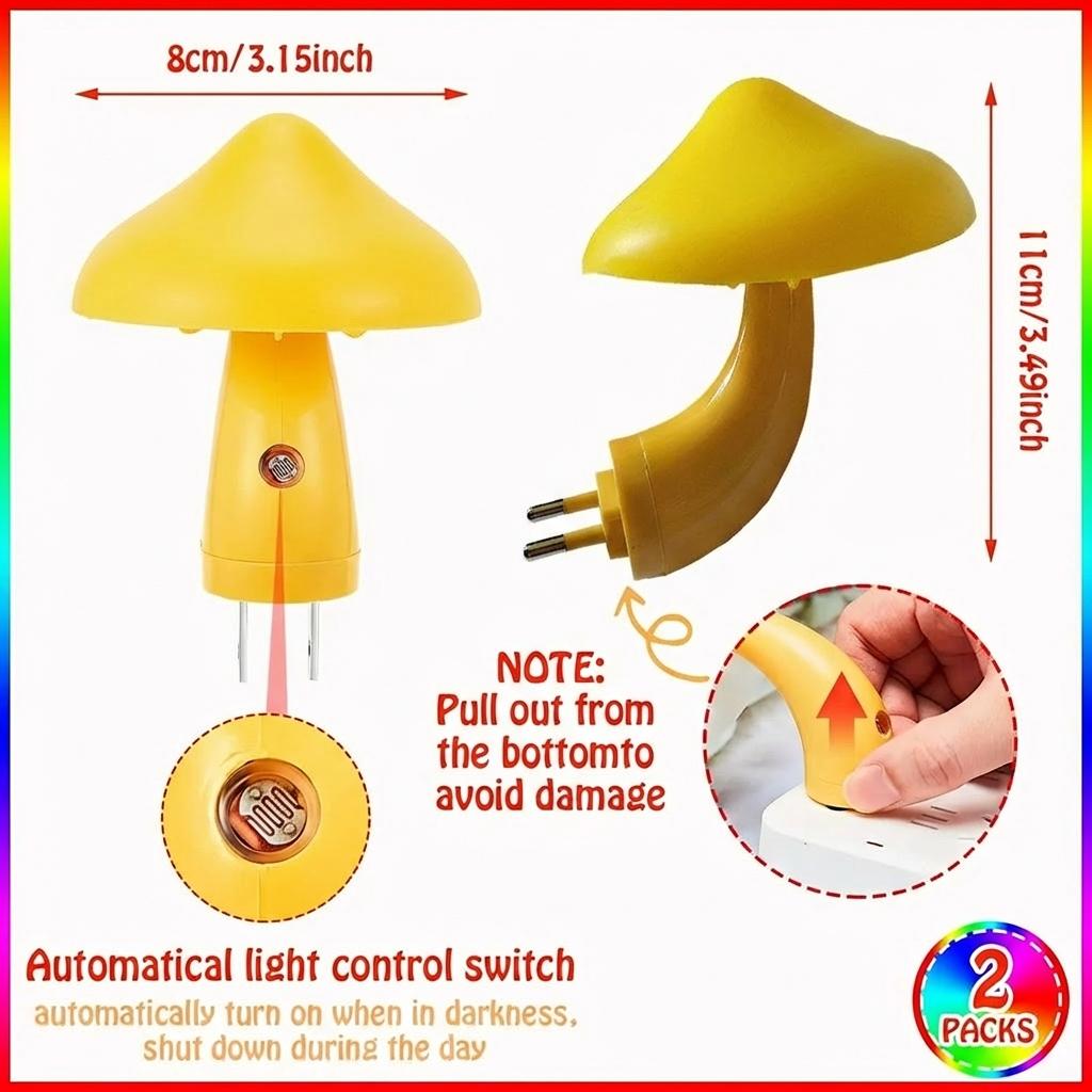 Yellow Mushroom Night Light EU Plug Cartoon Night Lamp With Light Sensor Decor Wall Lamps for Kids Children's Room Bedside Lamp