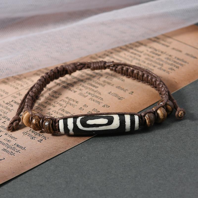Retro Tibetan beef bone dog tooth bracelet engraving dzi bead yak bone personalized men's and women's hand rope scenic jewelry