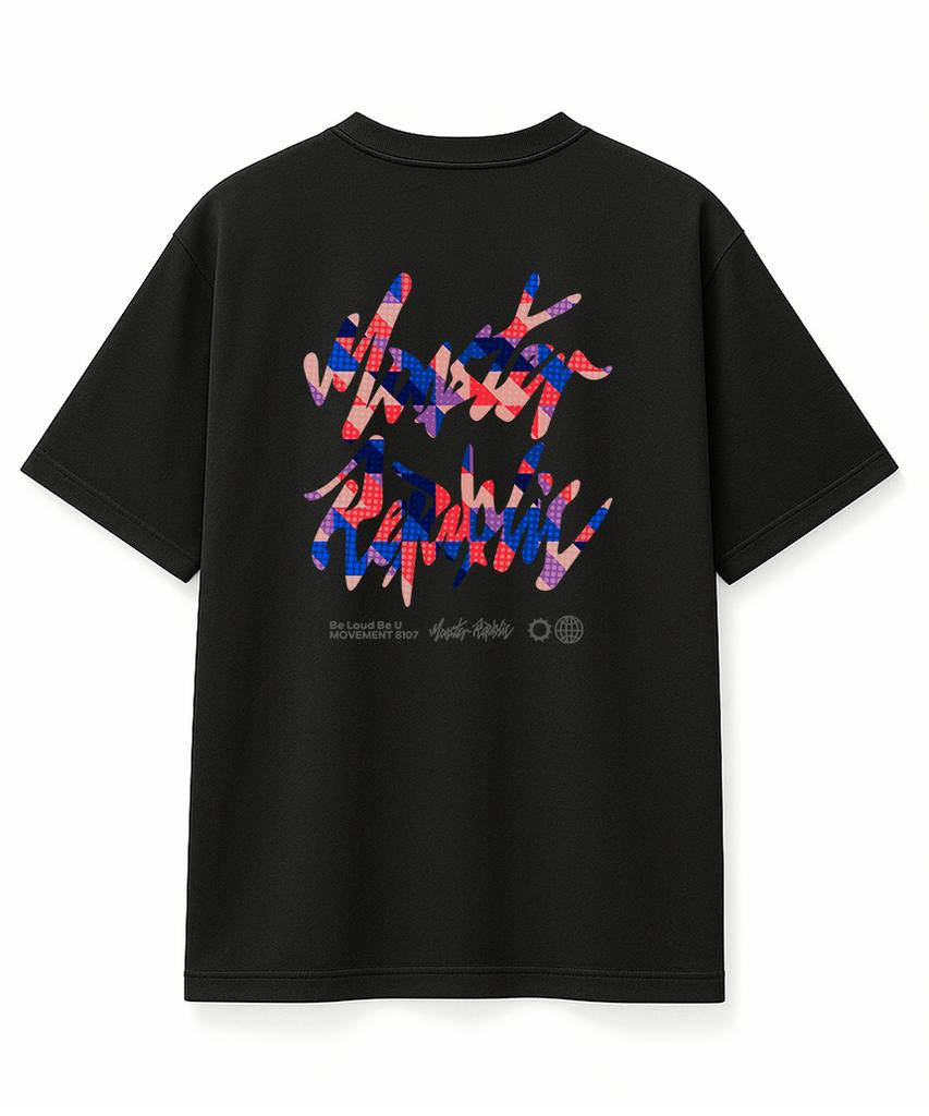 MONSTER REPUBLIC Vintage Circle Logo Mix Red T-Shirt Black_8107