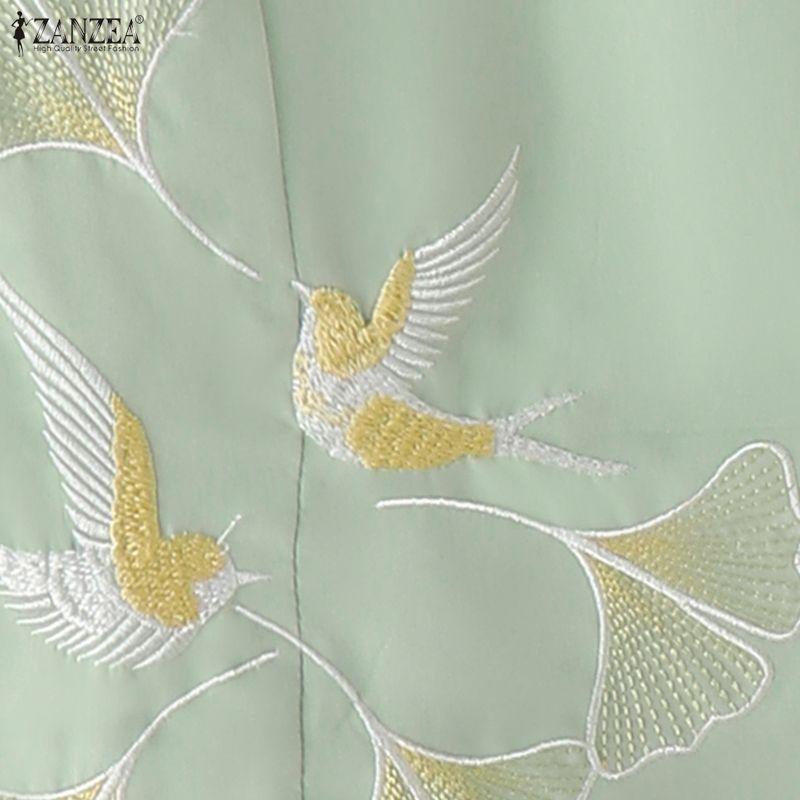 ZANZEA Women Casual Round Neck Loose Embroidery 3/4 Sleeve Blouse