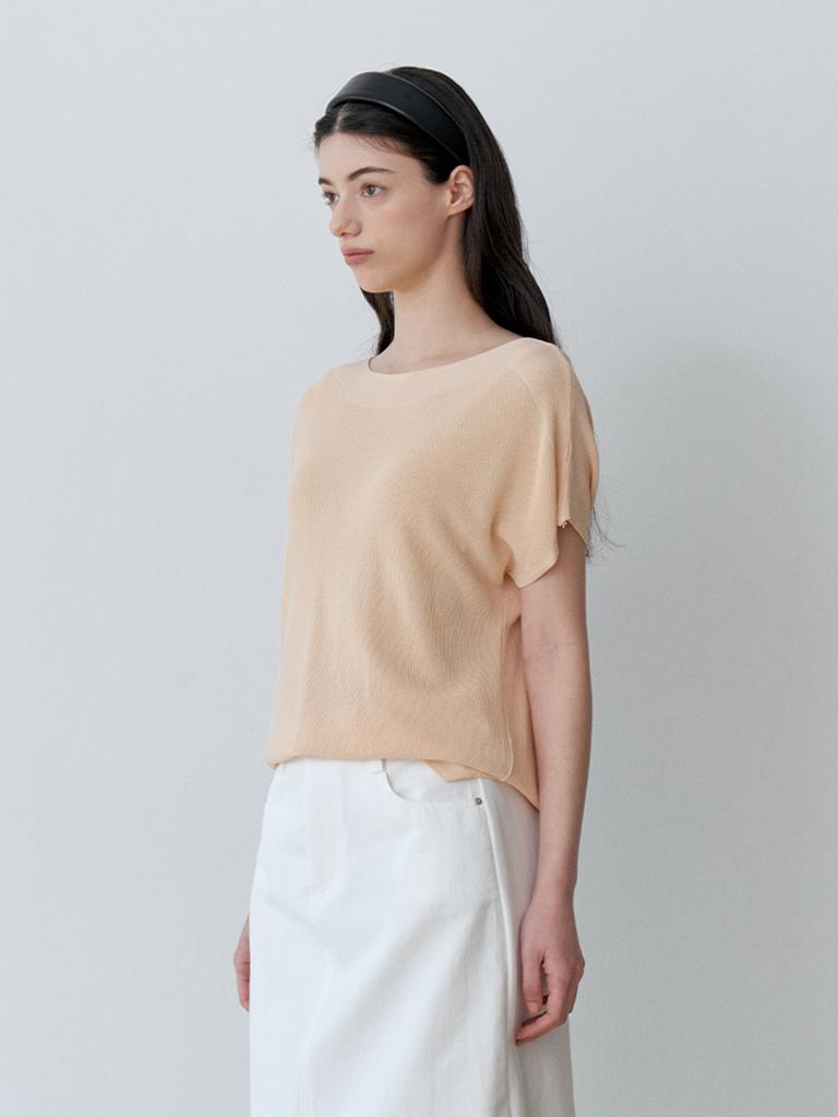 Le Studio Cool Air Boat Neck Short Sleeve Knit (Lor)