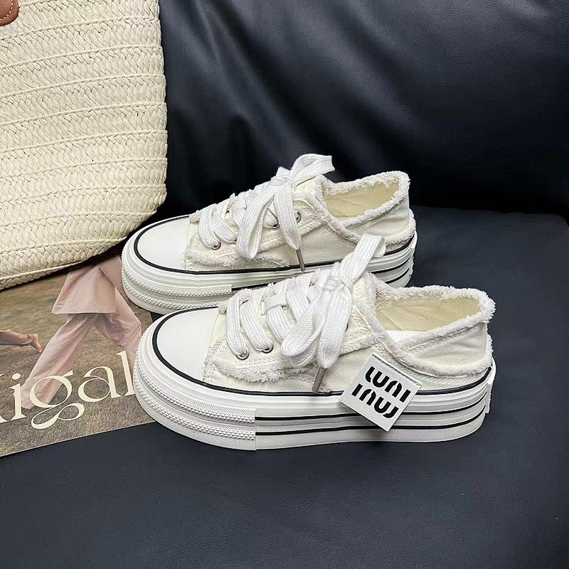 Módní Nové Ležérní Platformové Plátěné Boty Zvyšující Výšku 2025 Dámské Vnější Bílé Tenisky Pantofle Nazouvací Sandály Vulkanizované Boty