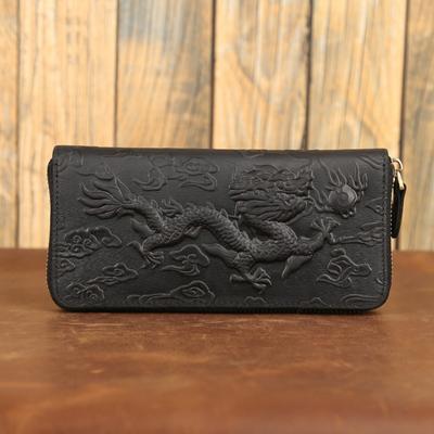 Retro Horse Leather Embossed Wallet 2021 New Dragon Pattern Long Men Wallets Handmade Cowhide Purse