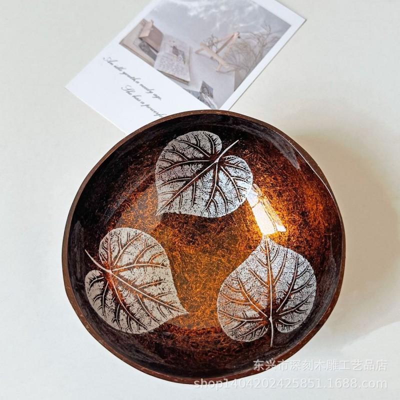 Vietnamese Coconut Shell Bowl Decorative Serving Dish Snacks Nuts Candy Home Decor Storage