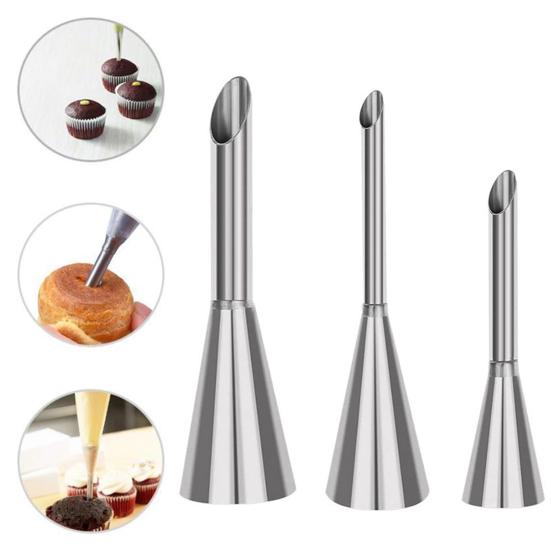 Stainless Steel Cream Piping Tips Set Lightweight Pastry Icing Decorating Tools with 3 Long Puff Nozzles Cream Puff Decorating Kit