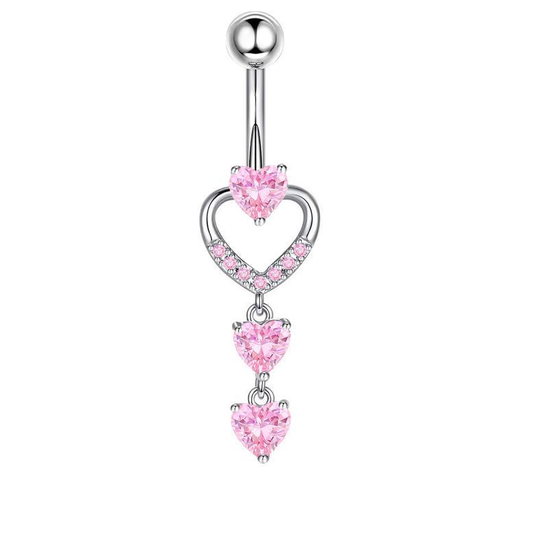 1Pcs Stainless Steel Cross-Border Hot-Selling Love Belly Button Ring 14G Tassel Pendant With Zirconia Belly Button Stud