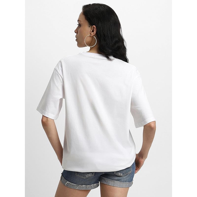 JUNEBERRY Pure Cotton Oversized Baggy Fit Drop Shoulder Plain Solid White T-Shirt for Women (OS_J_White_M) M белый