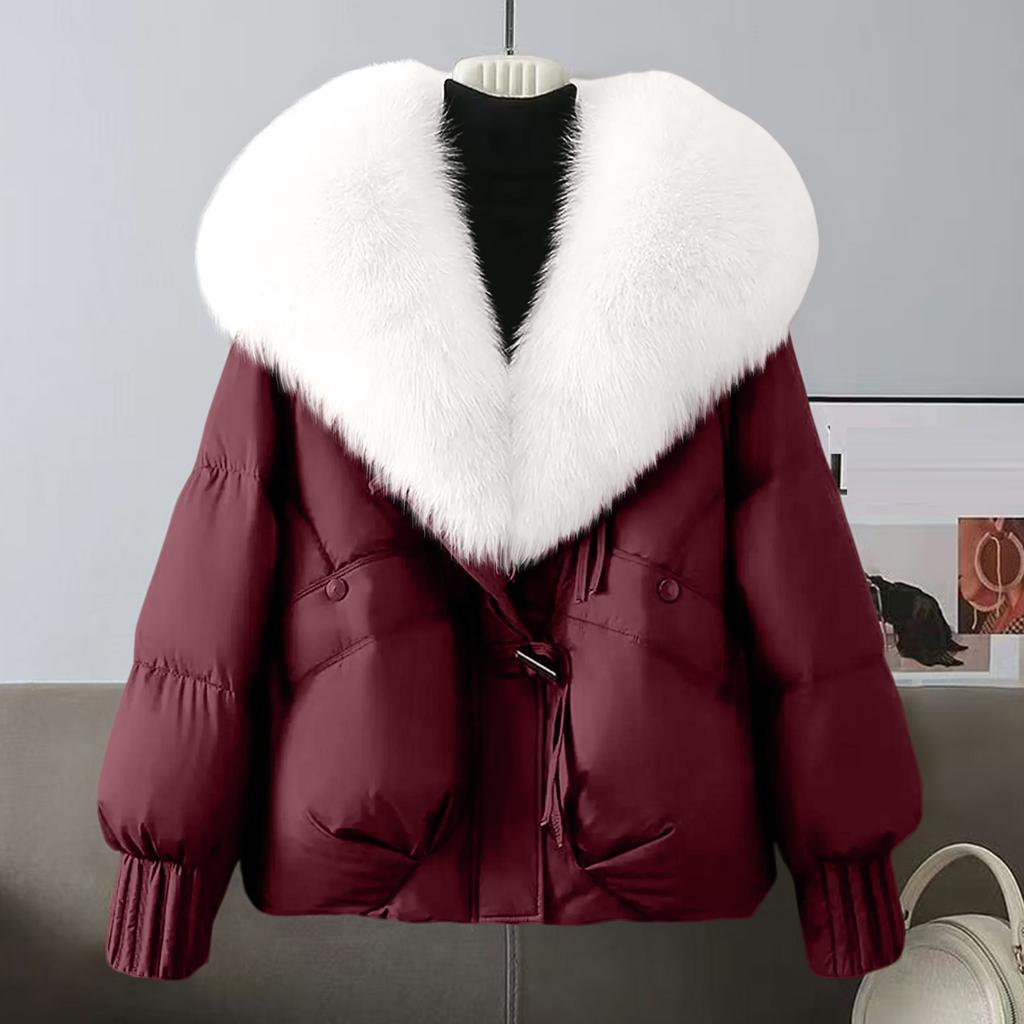 Women's Solid Color Fashionable Thick Warm Temperament Cotton Jacket With Large  Collar Cotton Coat Jacket