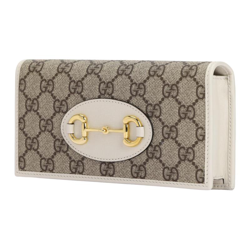Gucci Horsebit 1955 Retro Gold Buckle Presbyopia Logo Chain Canvas and Leather Shoulder Crossbody Bag Women's Ebony and White