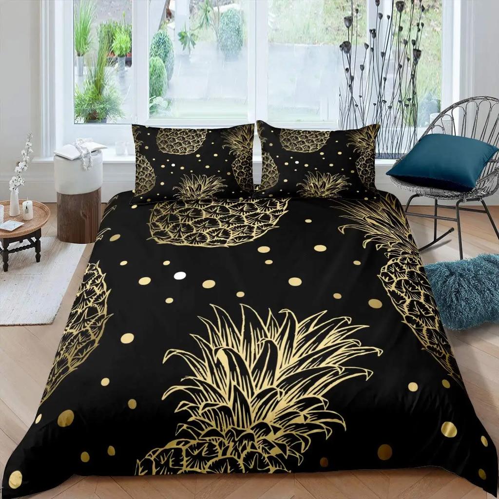 Pineapple Duvet Cover Set Fruit Pineapple Print Single Queen Bedding Set for Kids Adults Bedroom Luxury Decor King Duvet Covers