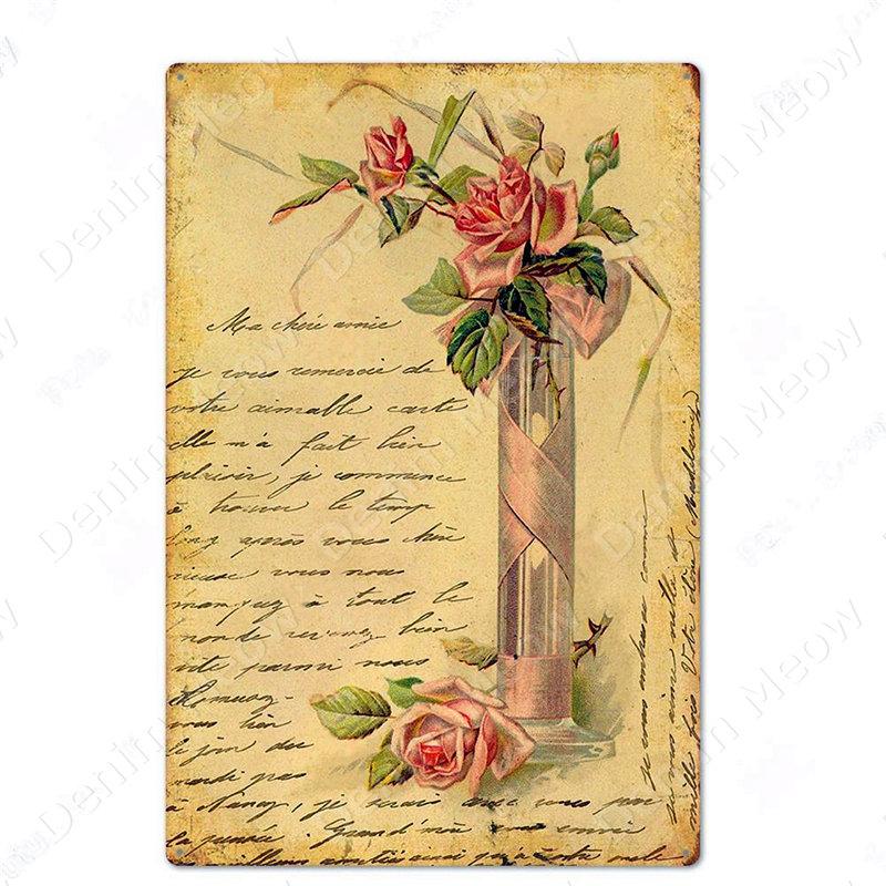 Frisch geschnittene Blumen Vintage Metallblechschild Wandplakette für Floristen Garten Hinterhof Café Familiengeschenk Dekoration N