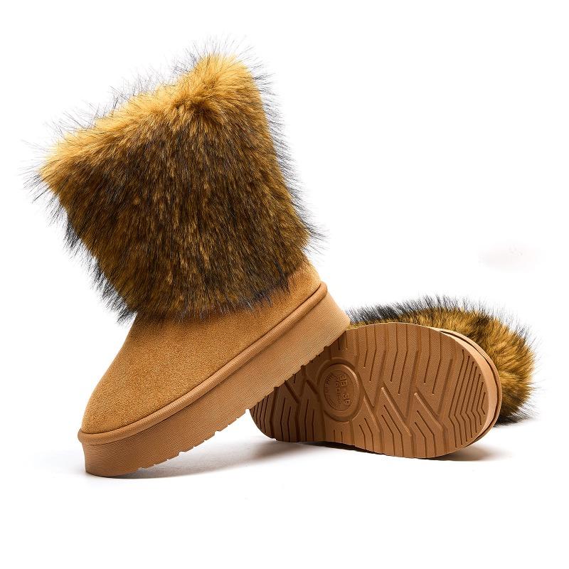 Chinelos de algodão com sola grossa e pelo longo, para manter o aquecimento, calçado de outono e inverno, botas de neve de cano médio para mulher, comércio exterior, atacado