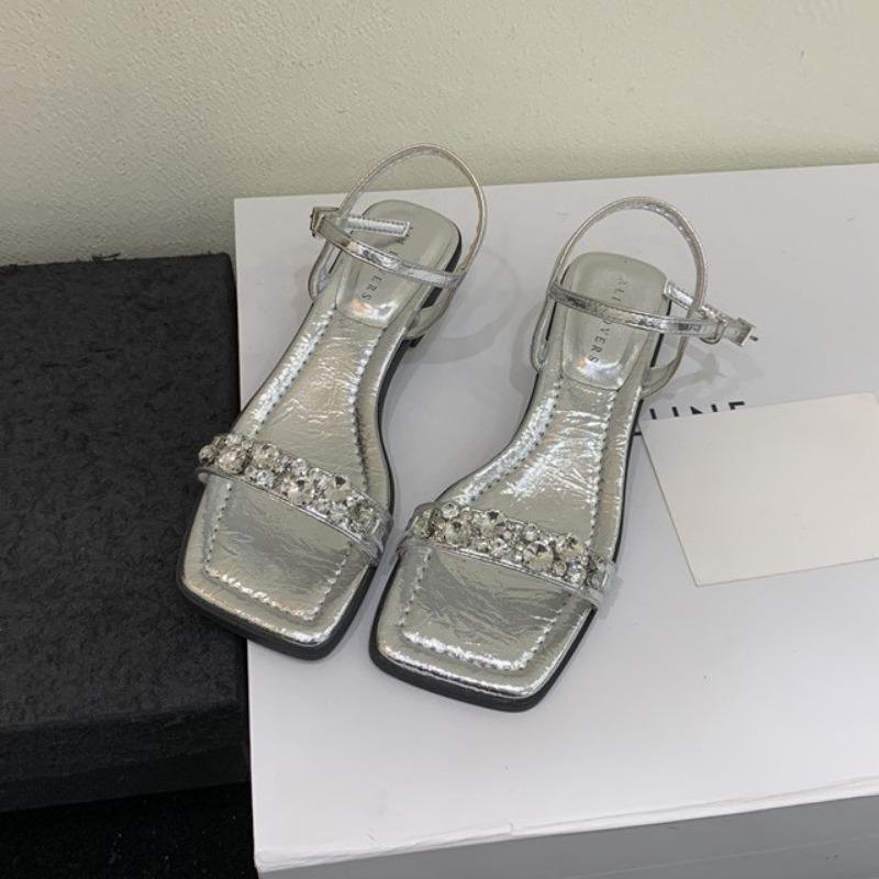 

Вода Бриллиант Обувь Босоножки с ремешком Массивный каблук Высокий каблук Сандалии и тапочки нового стиля 39 серебряный