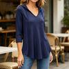 Women's Casual Hooded Top with 3/4 Sleeves Loose Fit Blouse for Everyday Wear