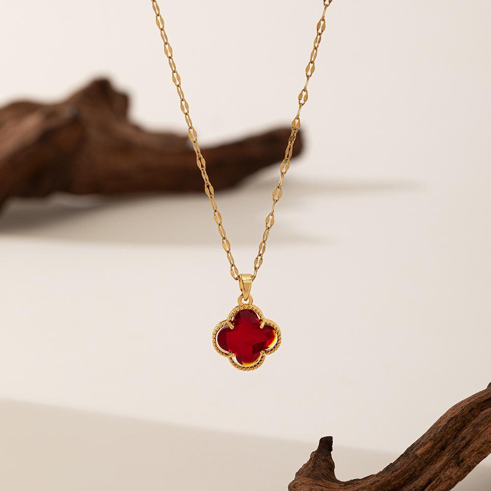 

Ювелирные изделия Дунгуань, ожерелье из четырехлистного клевера с микро-инкрустацией циркония, легкое, роскошное, высокое чувство