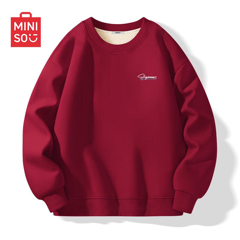 MINISO Men's American Style Fleece-Lined Letter Print Sweatshirt