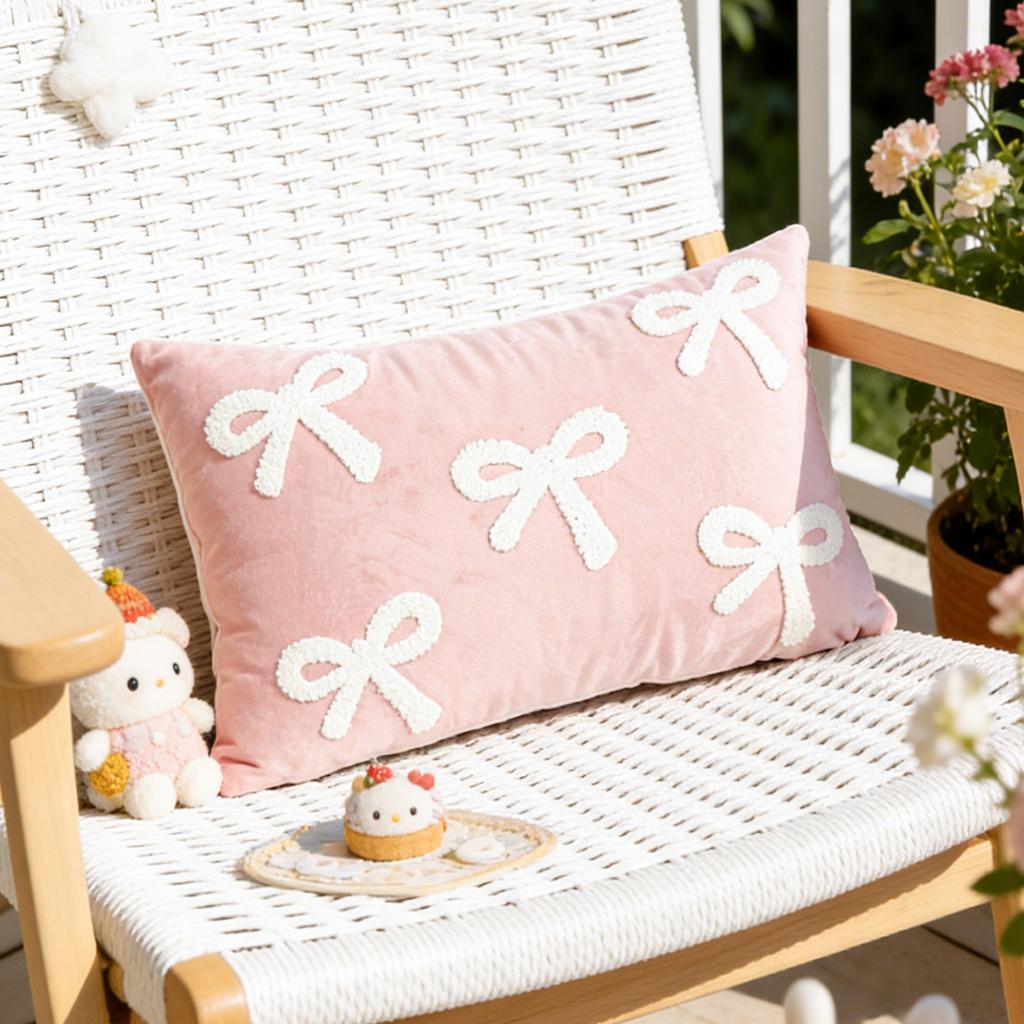 Cute Bow Pillowcase Birthday Party Decor Soft Pillow Cover for Home Girls Favors Cushion Cover Wedding Baby Shower Supplies