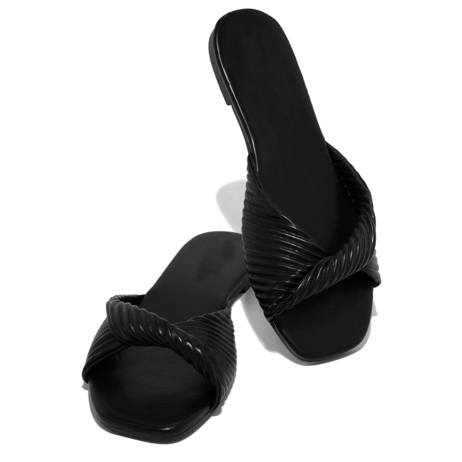 

Европейские и американские шлепанцы на плоской подошве Женские шлепанцы Шлепанцы Женские однотонные домашние прохладные шлепанцы 36 чёрный