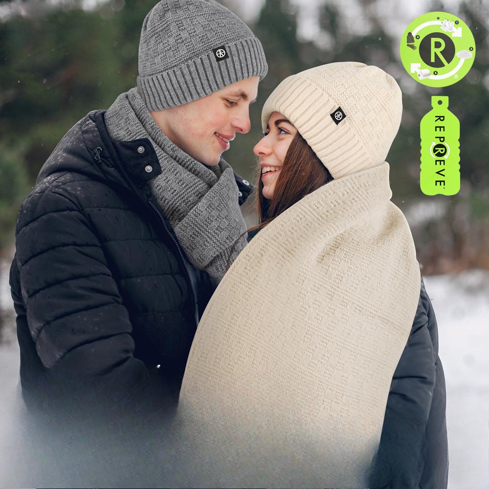 Women's Winter Double Layer Plus Velvet Warm Cycling Ear Protection Wool Gloves Knitted Hat Scarf Must Have Three Piece Set In Winter
