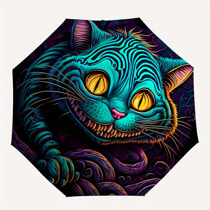 1pc Whimsical Feline Automatic Folding Umbrella, 8-Rib Sturdy Canopy, Portable Travel Umbrella for Outdoor Use,117