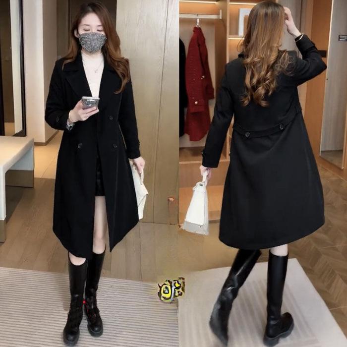 

YYFS Женская мода повседневная однотонная принтованная куртка и пальто с длинным рукавом и воротником-поло на осень-зиму S чёрный