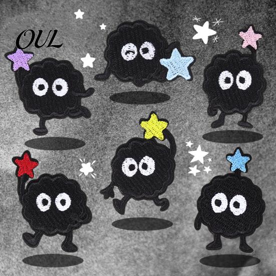 Glue Backing Patch 6 Pcs Cartoon Embroidered Patches, Iron on Sew Decorative Appliques, Customizable Embroidery Cute Black Ball Patches for