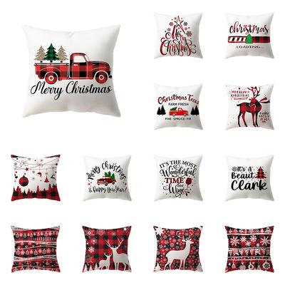 Weihnachtsthema-Elch-Druckmuster-Polyester-Kissenbezug für Zuhause, Wohnzimmer, Sofa, Dekoration, quadratischer Kissenbezug