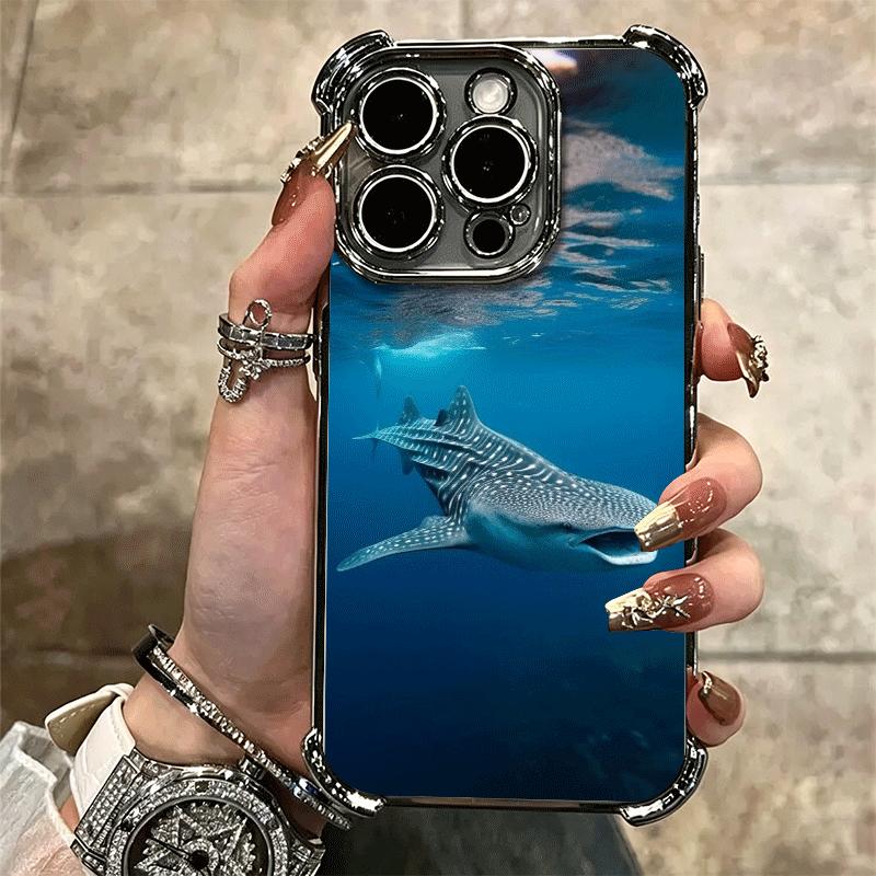 Ocean Whale Shark Soft Phone Case For iPhone 15 16 17 Air 14 Pro Max 16E Plus 13 12 Mini Plating Anti-Fall Fundas